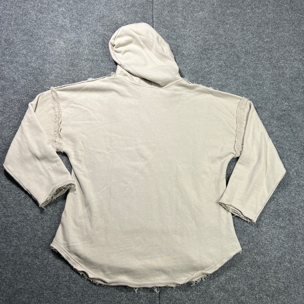 Natural Life Raw Edge Cotton French Terry Pullover Hoodie Women's L/XL Beige - Picture 2 of 7